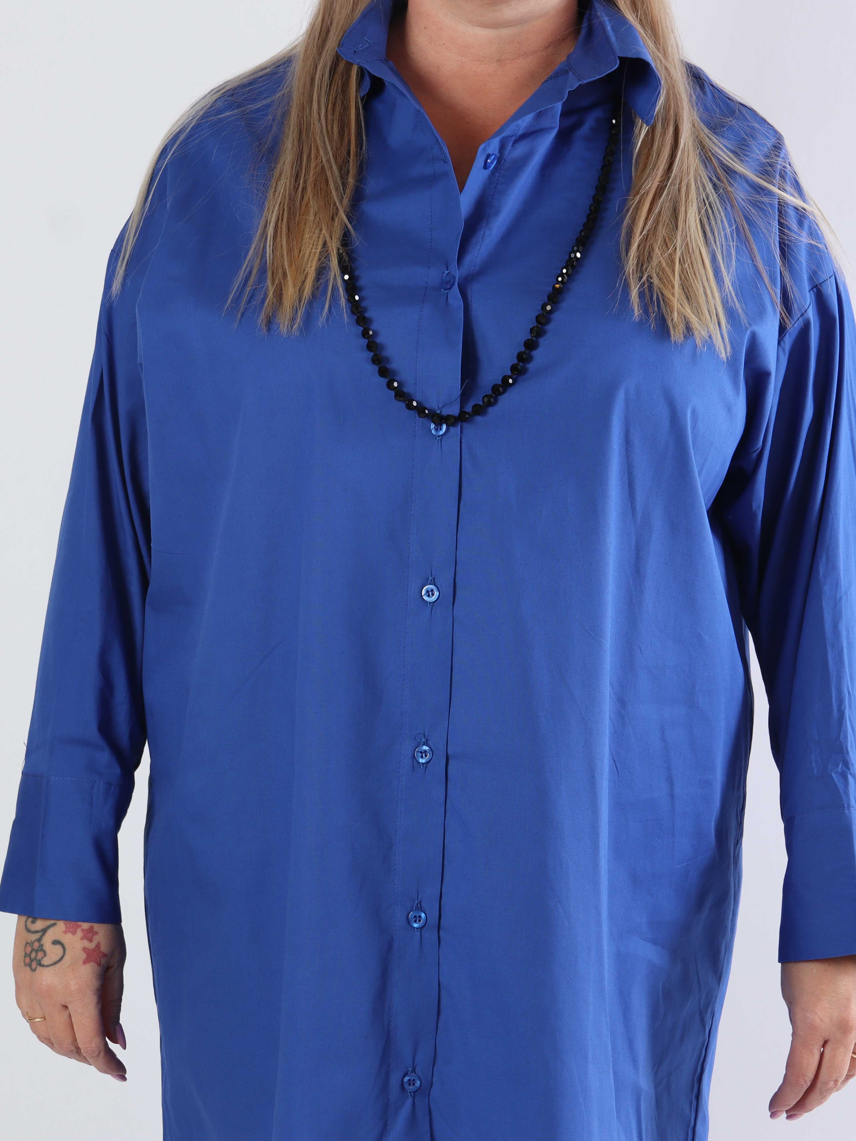 Ceylan - Lång skjortklänning i enfärgad bomull i plusstorlek